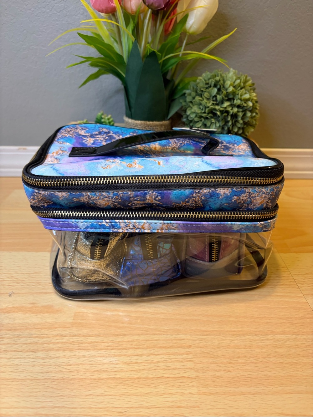 Under One Sky Blue Marble Clear Cosmetic Organizer Bag